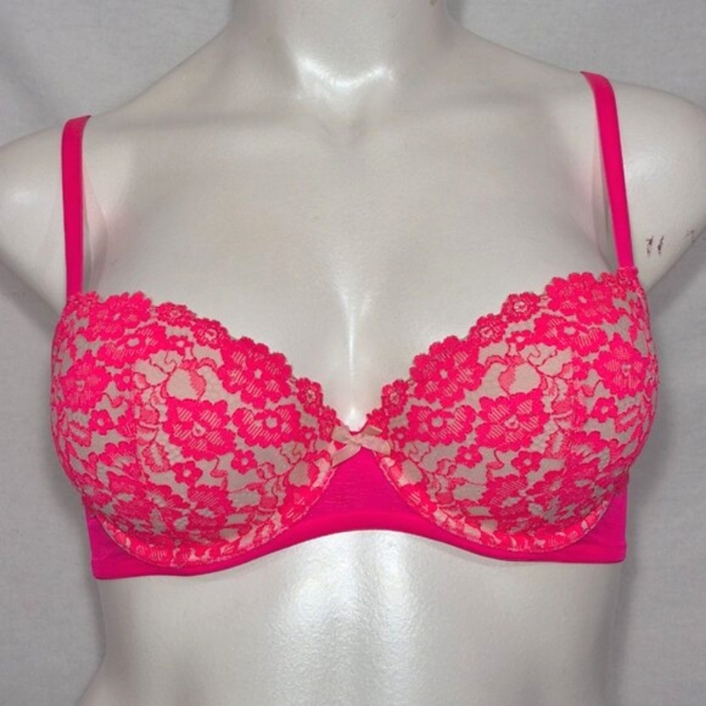 36D Xhilaration Perfect Balconette‎ Lace Underwire Bra Hot Pink
